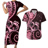 New Zealand Valentine Couples Matching Short Sleeve Bodycon Dress and Hawaiian Shirt Aroha Sweet Pink Piwakawaka LT05 Pink - Polynesian Pride