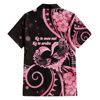New Zealand Valentine Family Matching Off The Shoulder Long Sleeve Dress and Hawaiian Shirt Aroha Sweet Pink Piwakawaka LT05 - Polynesian Pride