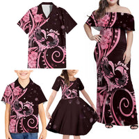 New Zealand Valentine Family Matching Off Shoulder Maxi Dress and Hawaiian Shirt Aroha Sweet Pink Piwakawaka LT05 - Polynesian Pride