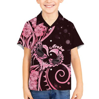 New Zealand Valentine Family Matching Off Shoulder Short Dress and Hawaiian Shirt Aroha Sweet Pink Piwakawaka LT05 Son's Shirt Pink - Polynesian Pride
