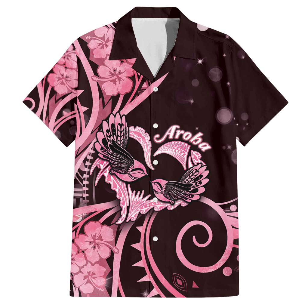 New Zealand Valentine Family Matching Puletasi and Hawaiian Shirt Aroha Sweet Pink Piwakawaka LT05 Dad's Shirt - Short Sleeve Pink - Polynesian Pride