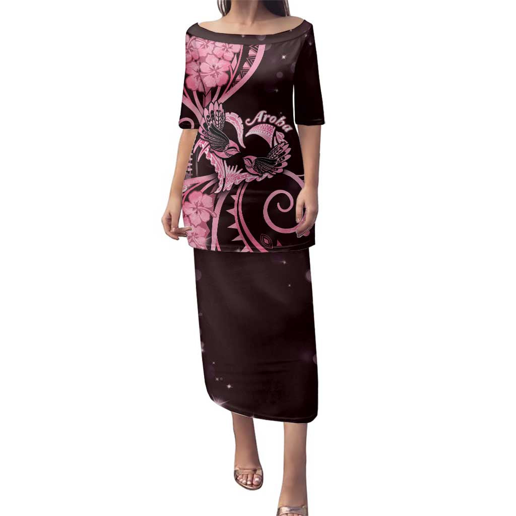 New Zealand Valentine Family Matching Puletasi and Hawaiian Shirt Aroha Sweet Pink Piwakawaka LT05 Mom's Dress Pink - Polynesian Pride