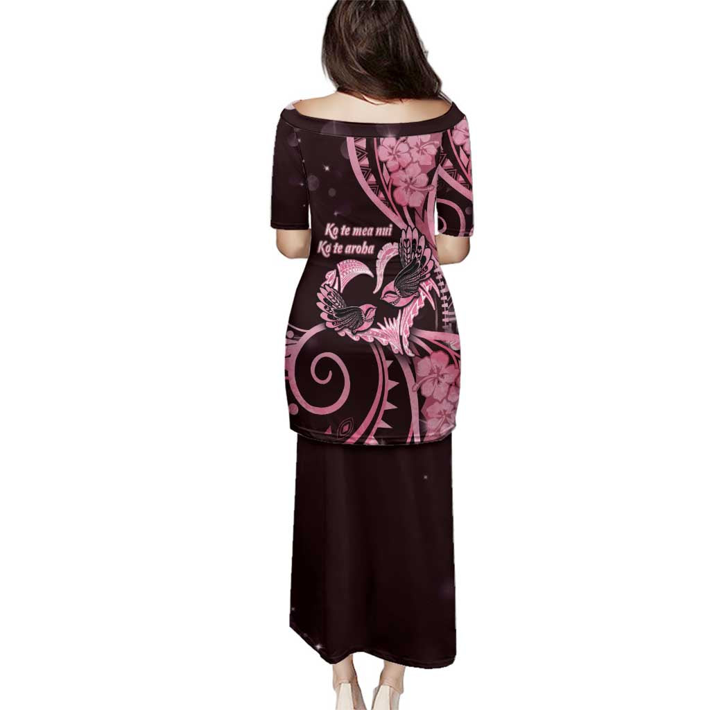 New Zealand Valentine Family Matching Puletasi and Hawaiian Shirt Aroha Sweet Pink Piwakawaka LT05 - Polynesian Pride