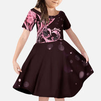New Zealand Valentine Family Matching Summer Maxi Dress and Hawaiian Shirt Aroha Sweet Pink Piwakawaka LT05 Daughter's Dress Pink - Polynesian Pride
