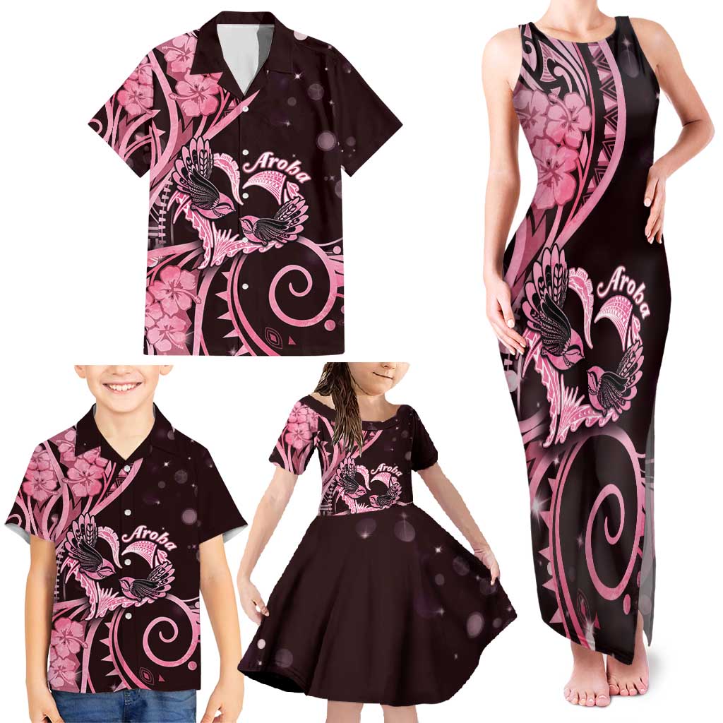 New Zealand Valentine Family Matching Tank Maxi Dress and Hawaiian Shirt Aroha Sweet Pink Piwakawaka LT05 - Polynesian Pride