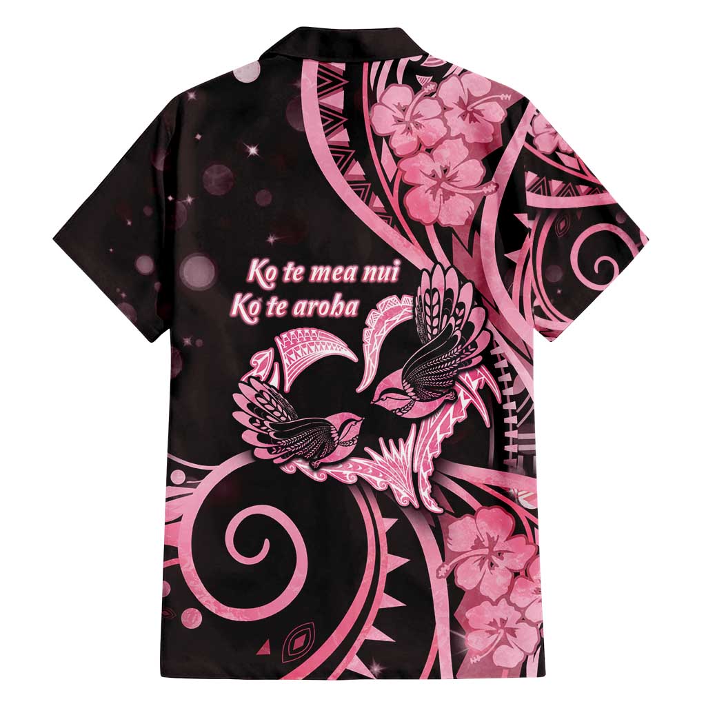 New Zealand Valentine Family Matching Tank Maxi Dress and Hawaiian Shirt Aroha Sweet Pink Piwakawaka LT05 - Polynesian Pride