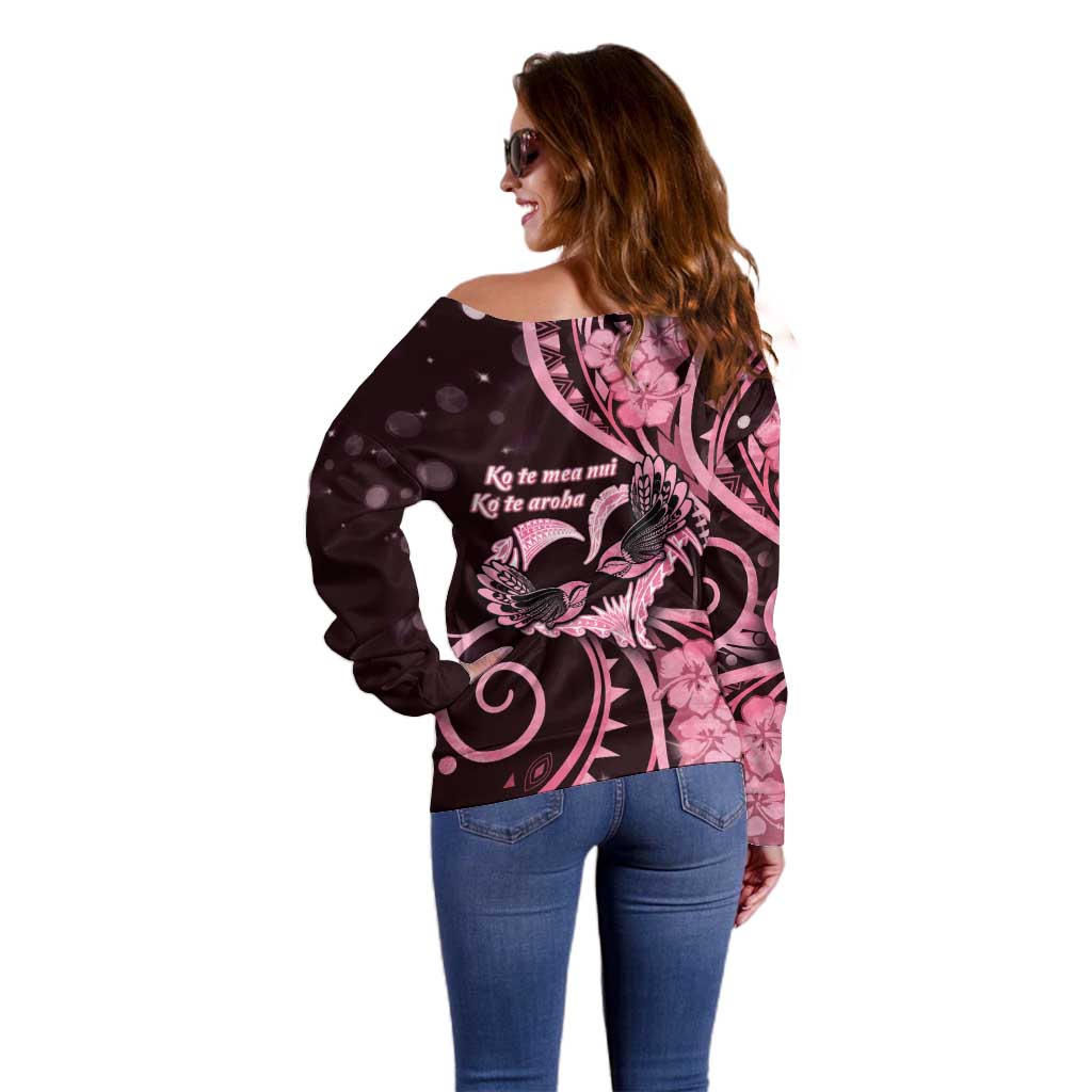 New Zealand Valentine Off Shoulder Sweater Aroha Sweet Pink Piwakawaka