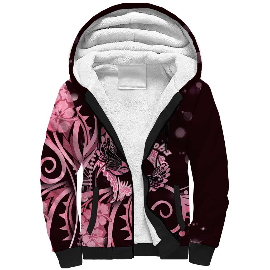 New Zealand Valentine Sherpa Hoodie Aroha Sweet Pink Piwakawaka LT05 Unisex Pink - Polynesian Pride