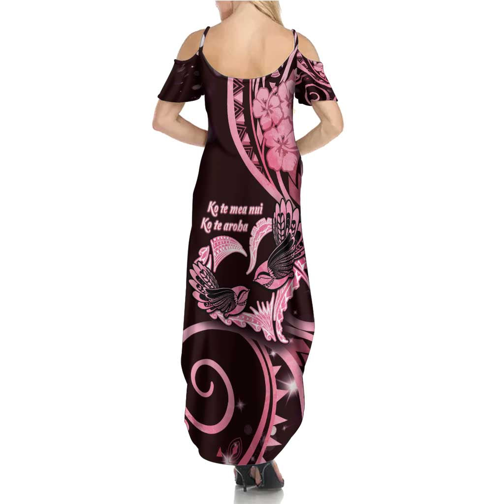 New Zealand Valentine Summer Maxi Dress Aroha Sweet Pink Piwakawaka