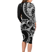 New Zealand Valentine Family Matching Long Sleeve Bodycon Dress and Hawaiian Shirt Aroha Gray Piwakawaka LT05 - Polynesian Pride