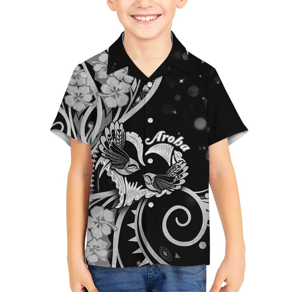 New Zealand Valentine Family Matching Long Sleeve Bodycon Dress and Hawaiian Shirt Aroha Gray Piwakawaka LT05 Son's Shirt Gray - Polynesian Pride