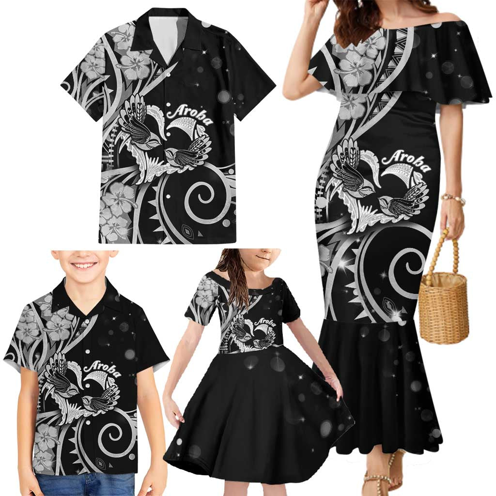 New Zealand Valentine Family Matching Mermaid Dress and Hawaiian Shirt Aroha Gray Piwakawaka LT05 - Polynesian Pride