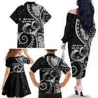 New Zealand Valentine Family Matching Off The Shoulder Long Sleeve Dress and Hawaiian Shirt Aroha Gray Piwakawaka LT05 - Polynesian Pride