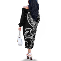 New Zealand Valentine Family Matching Off The Shoulder Long Sleeve Dress and Hawaiian Shirt Aroha Gray Piwakawaka LT05 - Polynesian Pride