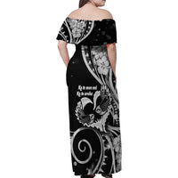 New Zealand Valentine Family Matching Off Shoulder Maxi Dress and Hawaiian Shirt Aroha Gray Piwakawaka LT05 - Polynesian Pride