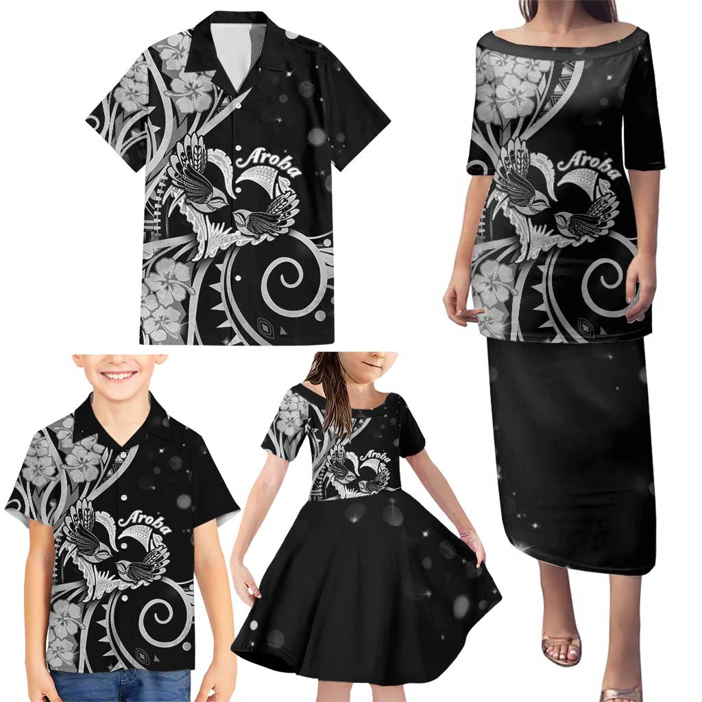 New Zealand Valentine Family Matching Puletasi and Hawaiian Shirt Aroha Gray Piwakawaka LT05 - Polynesian Pride