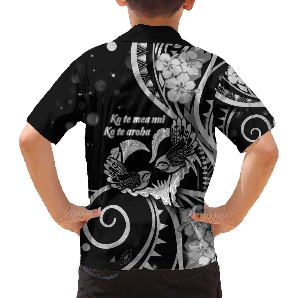 New Zealand Valentine Family Matching Summer Maxi Dress and Hawaiian Shirt Aroha Gray Piwakawaka LT05 - Polynesian Pride