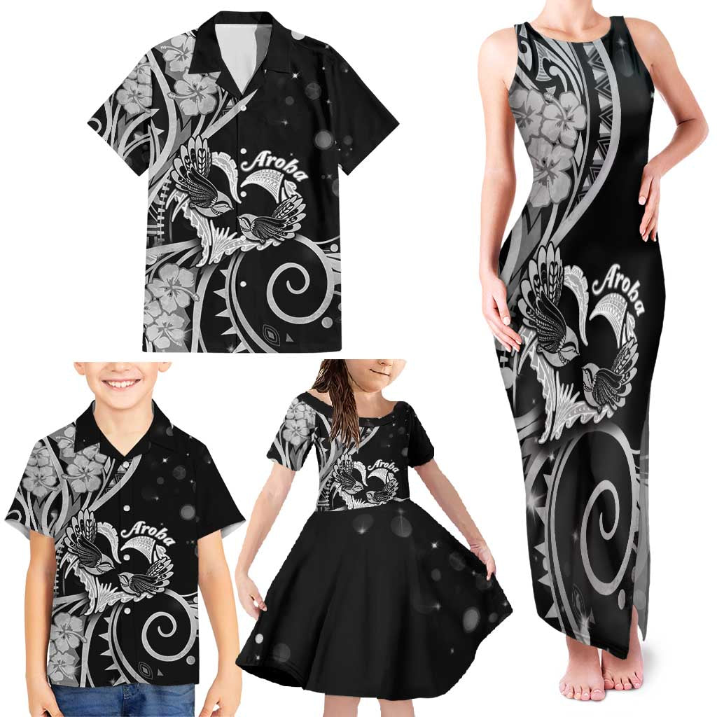 New Zealand Valentine Family Matching Tank Maxi Dress and Hawaiian Shirt Aroha Gray Piwakawaka LT05 - Polynesian Pride