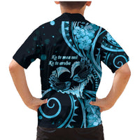 New Zealand Valentine Family Matching Mermaid Dress and Hawaiian Shirt Aroha Cyan Piwakawaka LT05 - Polynesian Pride