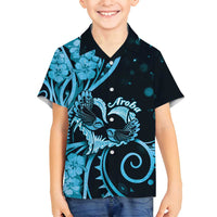 New Zealand Valentine Family Matching Off Shoulder Maxi Dress and Hawaiian Shirt Aroha Cyan Piwakawaka LT05 Son's Shirt Cyan - Polynesian Pride