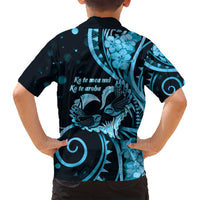 New Zealand Valentine Family Matching Off Shoulder Short Dress and Hawaiian Shirt Aroha Cyan Piwakawaka LT05 - Polynesian Pride