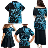 New Zealand Valentine Family Matching Puletasi and Hawaiian Shirt Aroha Cyan Piwakawaka LT05 - Polynesian Pride