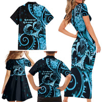 New Zealand Valentine Family Matching Short Sleeve Bodycon Dress and Hawaiian Shirt Aroha Cyan Piwakawaka LT05 - Polynesian Pride