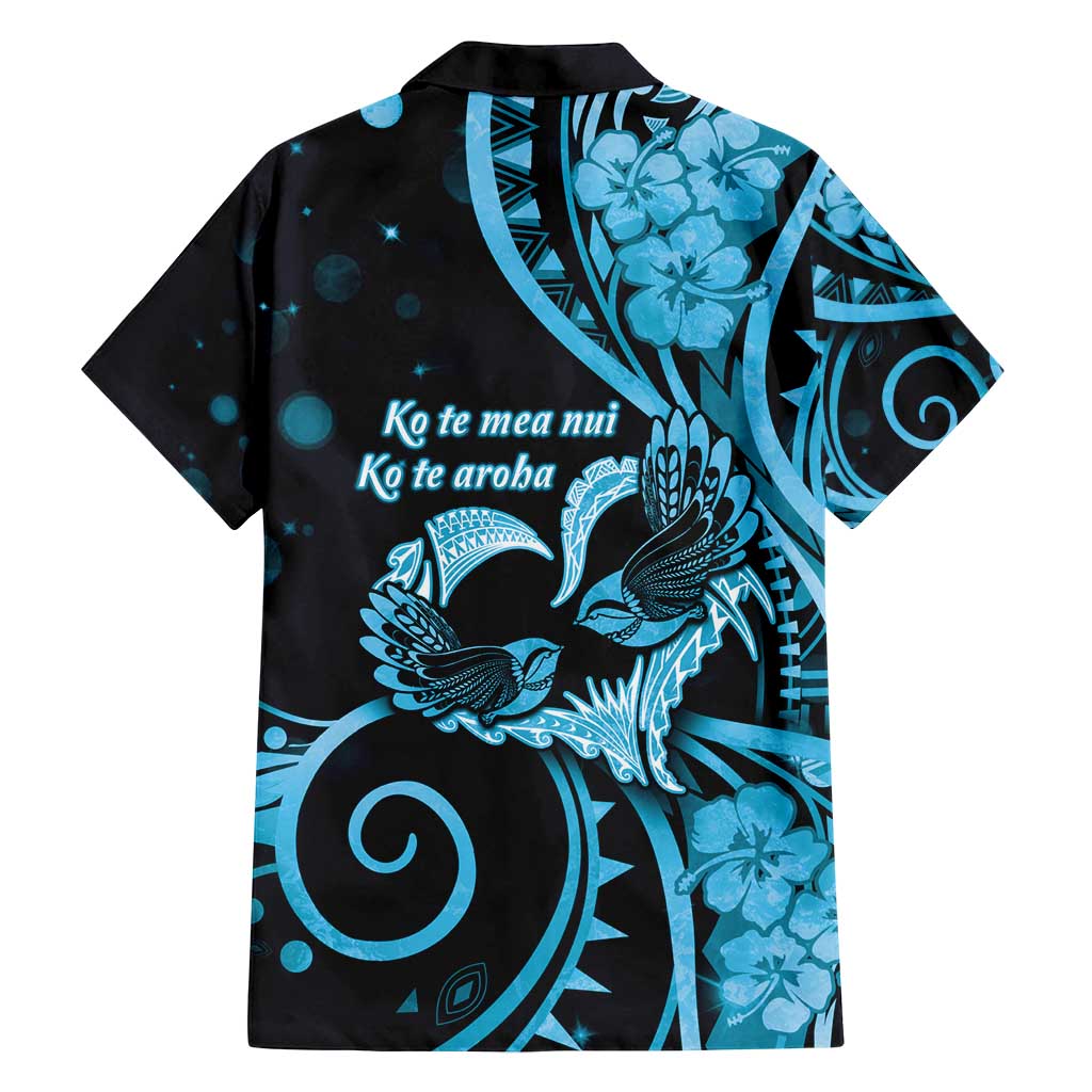 New Zealand Valentine Family Matching Summer Maxi Dress and Hawaiian Shirt Aroha Cyan Piwakawaka LT05 - Polynesian Pride