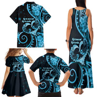 New Zealand Valentine Family Matching Tank Maxi Dress and Hawaiian Shirt Aroha Cyan Piwakawaka LT05 - Polynesian Pride