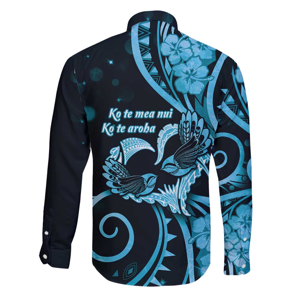New Zealand Valentine Family Matching Tank Maxi Dress and Hawaiian Shirt Aroha Cyan Piwakawaka LT05 - Polynesian Pride