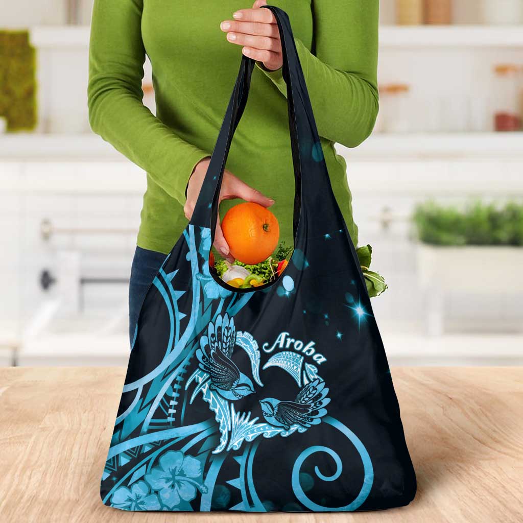 New Zealand Valentine Grocery Bag Aroha Cyan Piwakawaka