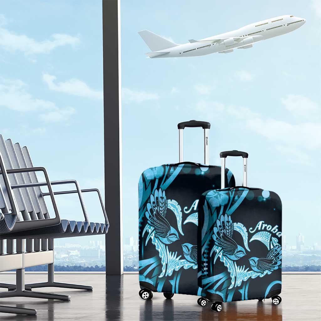 New Zealand Valentine Luggage Cover Aroha Cyan Piwakawaka