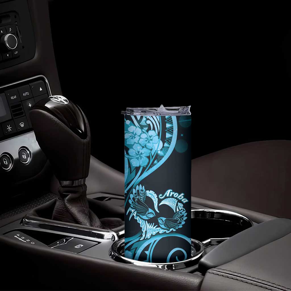 New Zealand Valentine Skinny Tumbler Aroha Cyan Piwakawaka LT05 - Polynesian Pride