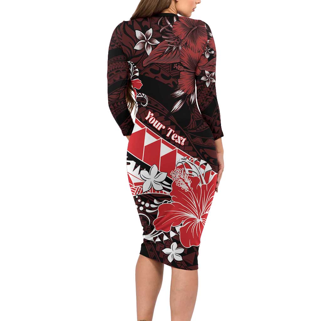 Personalised Hawaii Valentine Day Family Matching Long Sleeve Bodycon Dress and Hawaiian Shirt Polynesian Hibiscus Art Style Red LT05 - Polynesian Pride