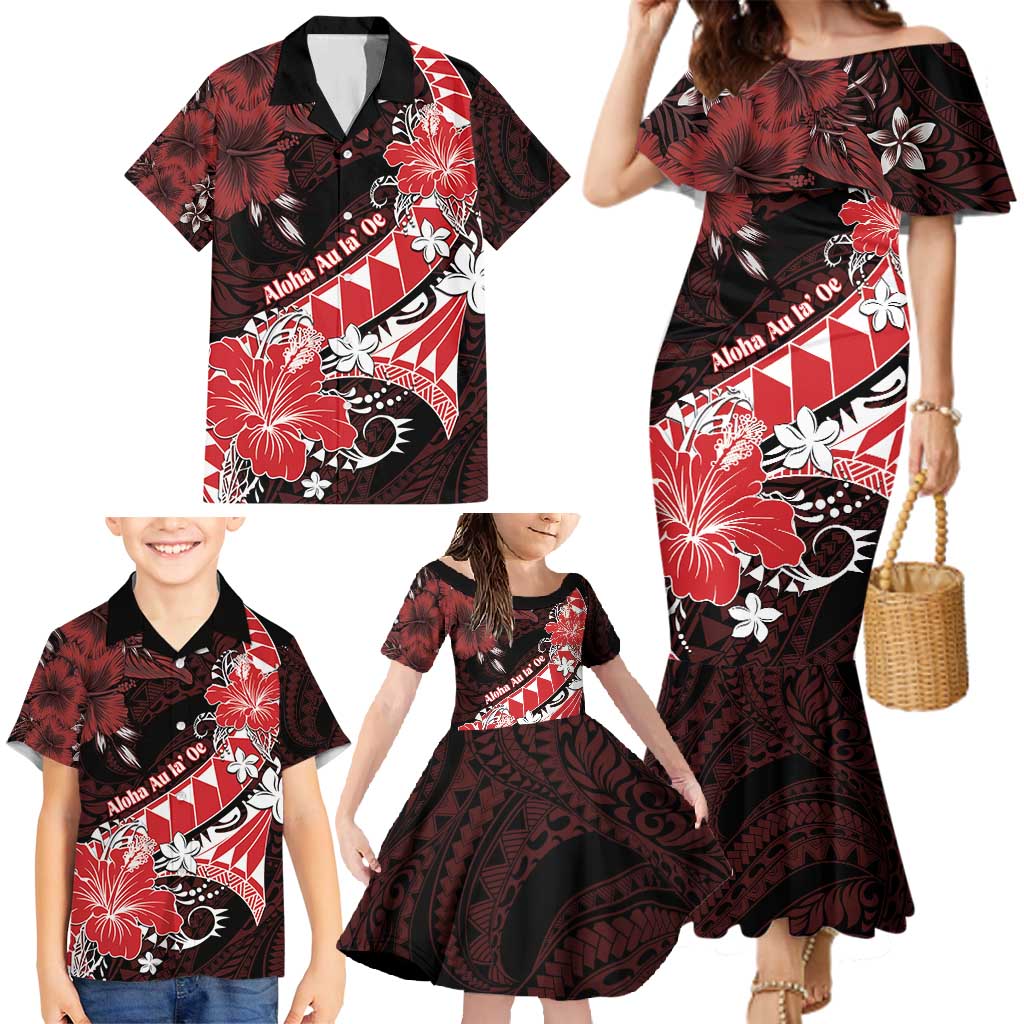 Personalised Hawaii Valentine Day Family Matching Mermaid Dress and Hawaiian Shirt Polynesian Hibiscus Art Style Red LT05 - Polynesian Pride