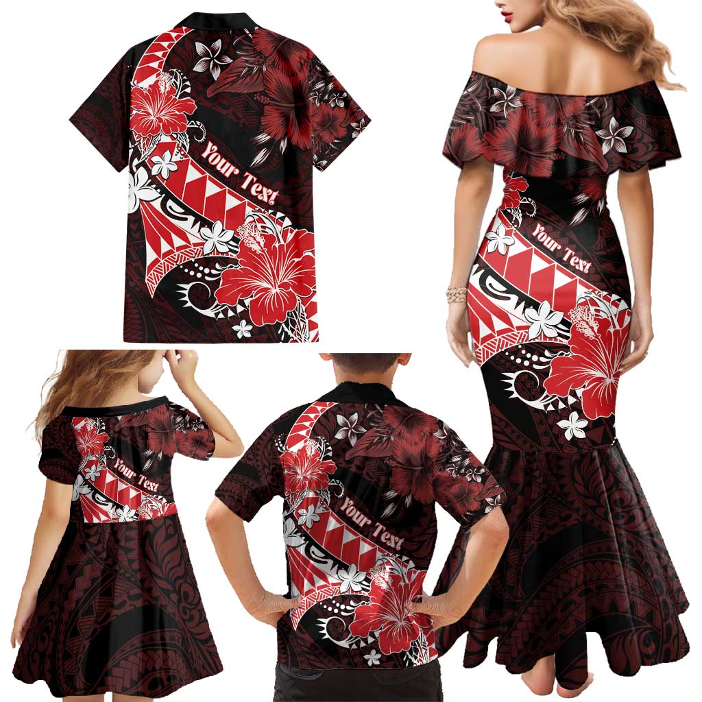 Personalised Hawaii Valentine Day Family Matching Mermaid Dress and Hawaiian Shirt Polynesian Hibiscus Art Style Red LT05 - Polynesian Pride