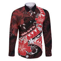 Personalised Hawaii Valentine Day Family Matching Off The Shoulder Long Sleeve Dress and Hawaiian Shirt Polynesian Hibiscus Art Style Red LT05 - Polynesian Pride