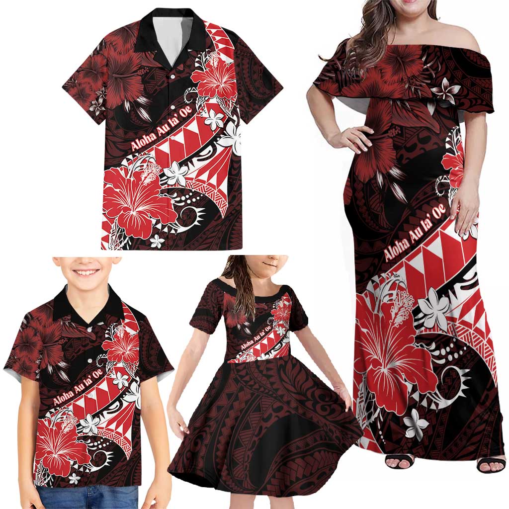 Personalised Hawaii Valentine Day Family Matching Off Shoulder Maxi Dress and Hawaiian Shirt Polynesian Hibiscus Art Style Red LT05 - Polynesian Pride