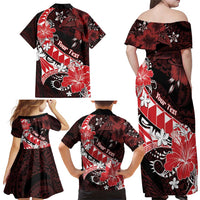 Personalised Hawaii Valentine Day Family Matching Off Shoulder Maxi Dress and Hawaiian Shirt Polynesian Hibiscus Art Style Red LT05 - Polynesian Pride