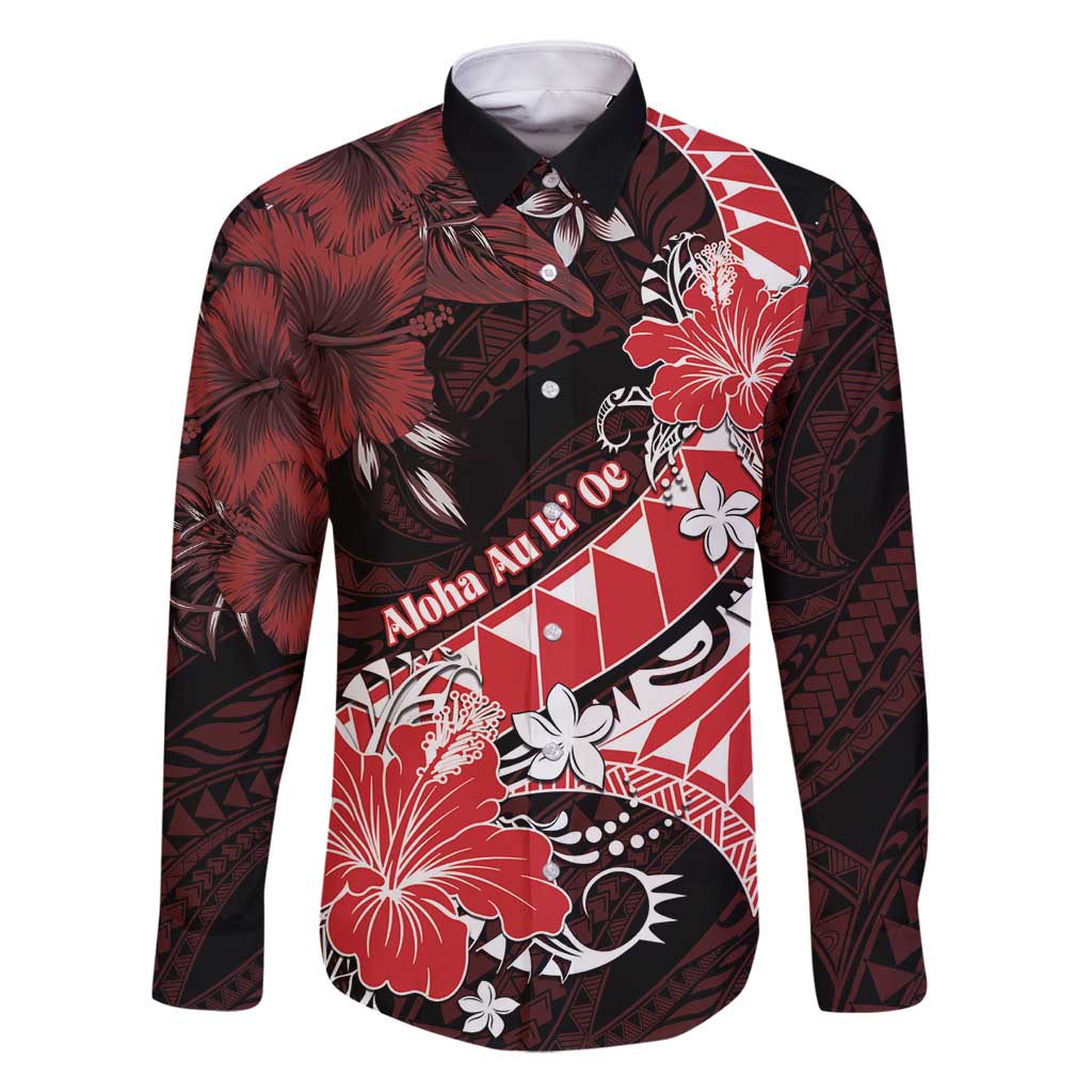 Personalised Hawaii Valentine Day Family Matching Off Shoulder Maxi Dress and Hawaiian Shirt Polynesian Hibiscus Art Style Red LT05 Dad's Shirt - Long Sleeve Red - Polynesian Pride