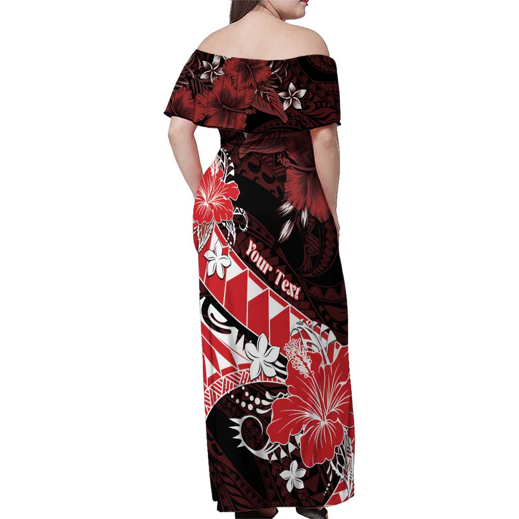 Personalised Hawaii Valentine Day Family Matching Off Shoulder Maxi Dress and Hawaiian Shirt Polynesian Hibiscus Art Style Red LT05 - Polynesian Pride