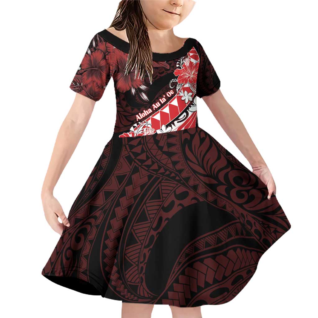 Personalised Hawaii Valentine Day Family Matching Off Shoulder Short Dress and Hawaiian Shirt Polynesian Hibiscus Art Style Red LT05 Daughter's Dress Red - Polynesian Pride
