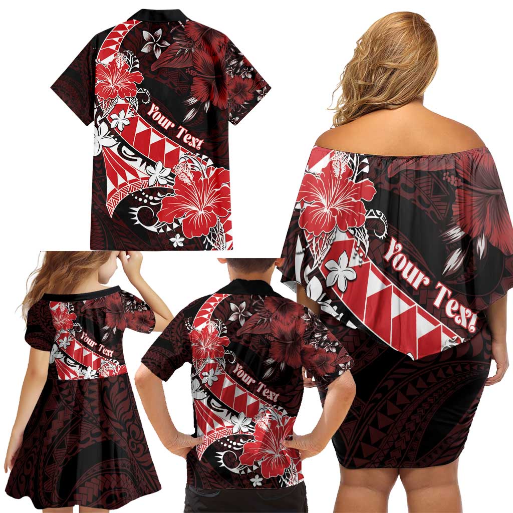 Personalised Hawaii Valentine Day Family Matching Off Shoulder Short Dress and Hawaiian Shirt Polynesian Hibiscus Art Style Red LT05 - Polynesian Pride