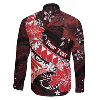 Personalised Hawaii Valentine Day Family Matching Off Shoulder Short Dress and Hawaiian Shirt Polynesian Hibiscus Art Style Red LT05 - Polynesian Pride