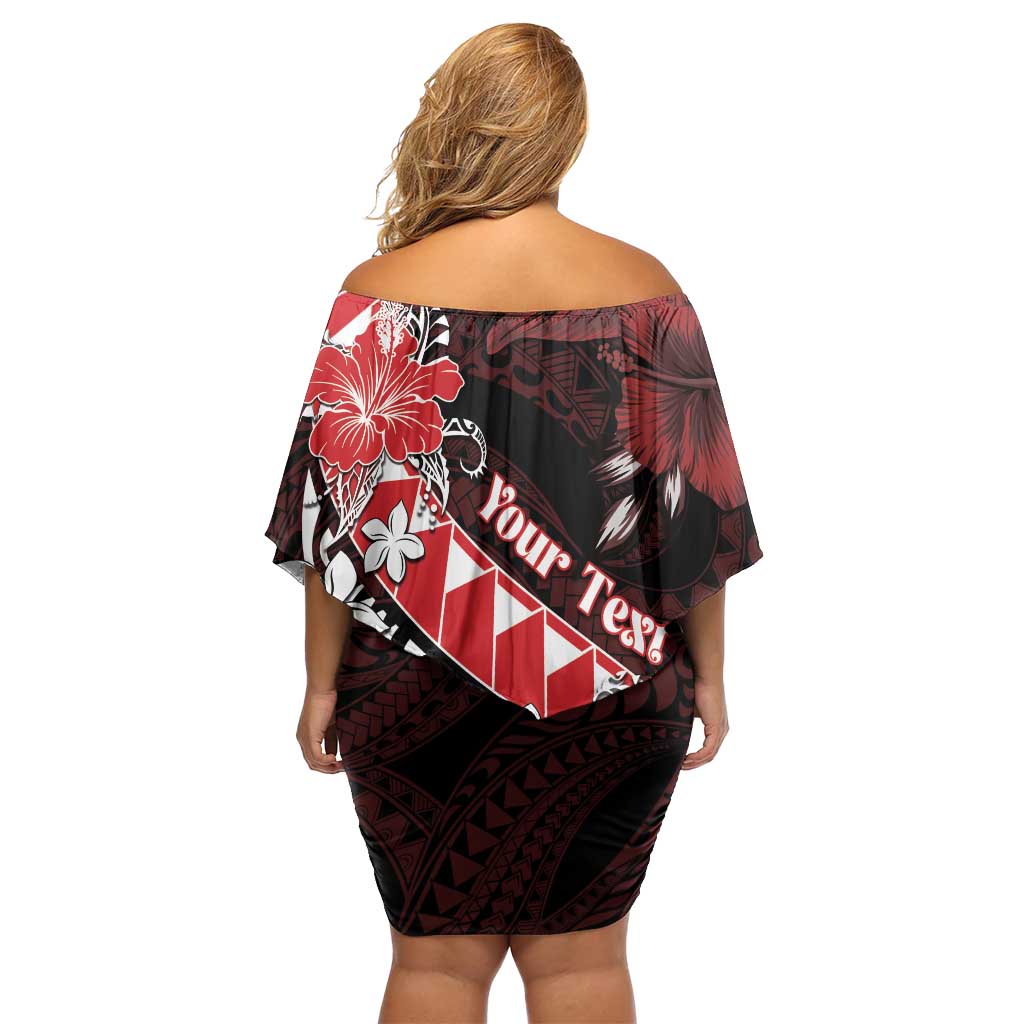 Personalised Hawaii Valentine Day Family Matching Off Shoulder Short Dress and Hawaiian Shirt Polynesian Hibiscus Art Style Red LT05 - Polynesian Pride