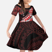 Personalised Hawaii Valentine Day Family Matching Puletasi and Hawaiian Shirt Polynesian Hibiscus Art Style Red LT05 Daughter's Dress Red - Polynesian Pride