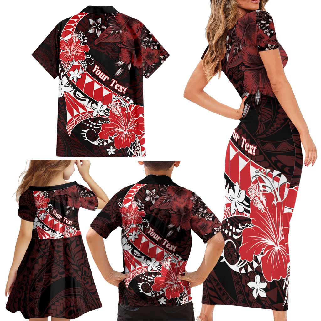 Personalised Hawaii Valentine Day Family Matching Short Sleeve Bodycon Dress and Hawaiian Shirt Polynesian Hibiscus Art Style Red LT05 - Polynesian Pride
