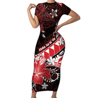 Personalised Hawaii Valentine Day Family Matching Short Sleeve Bodycon Dress and Hawaiian Shirt Polynesian Hibiscus Art Style Red LT05 Mom's Dress Red - Polynesian Pride