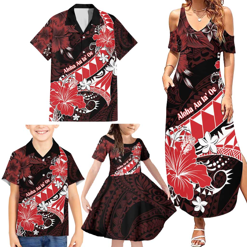 Personalised Hawaii Valentine Day Family Matching Summer Maxi Dress and Hawaiian Shirt Polynesian Hibiscus Art Style Red LT05 - Polynesian Pride