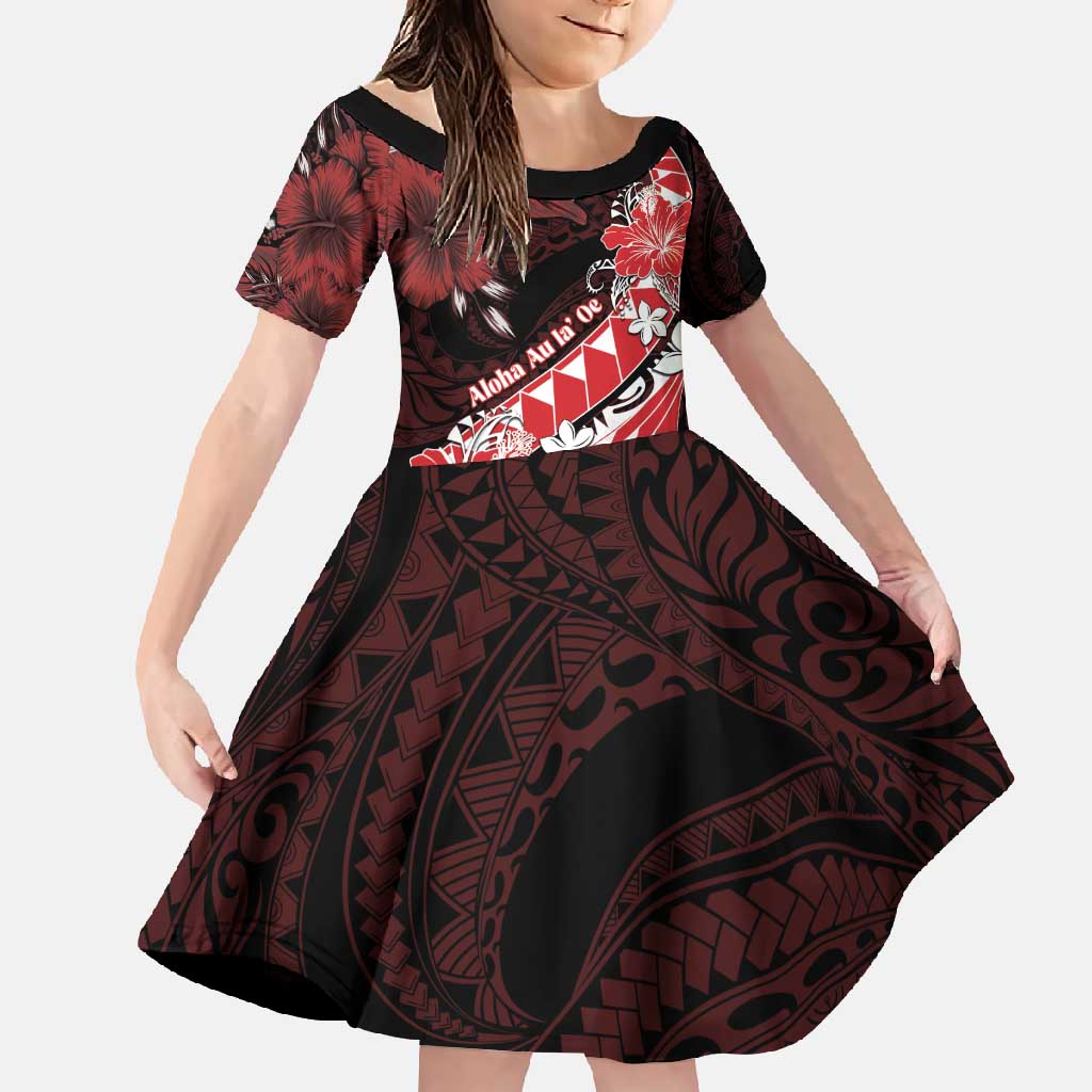 Personalised Hawaii Valentine Day Family Matching Tank Maxi Dress and Hawaiian Shirt Polynesian Hibiscus Art Style Red LT05 Daughter's Dress Red - Polynesian Pride